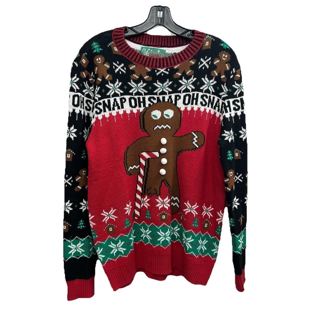 Ugly Christmas Sweater Men’s Size L “Oh Snap” Gingerbread Man Party Family Fun